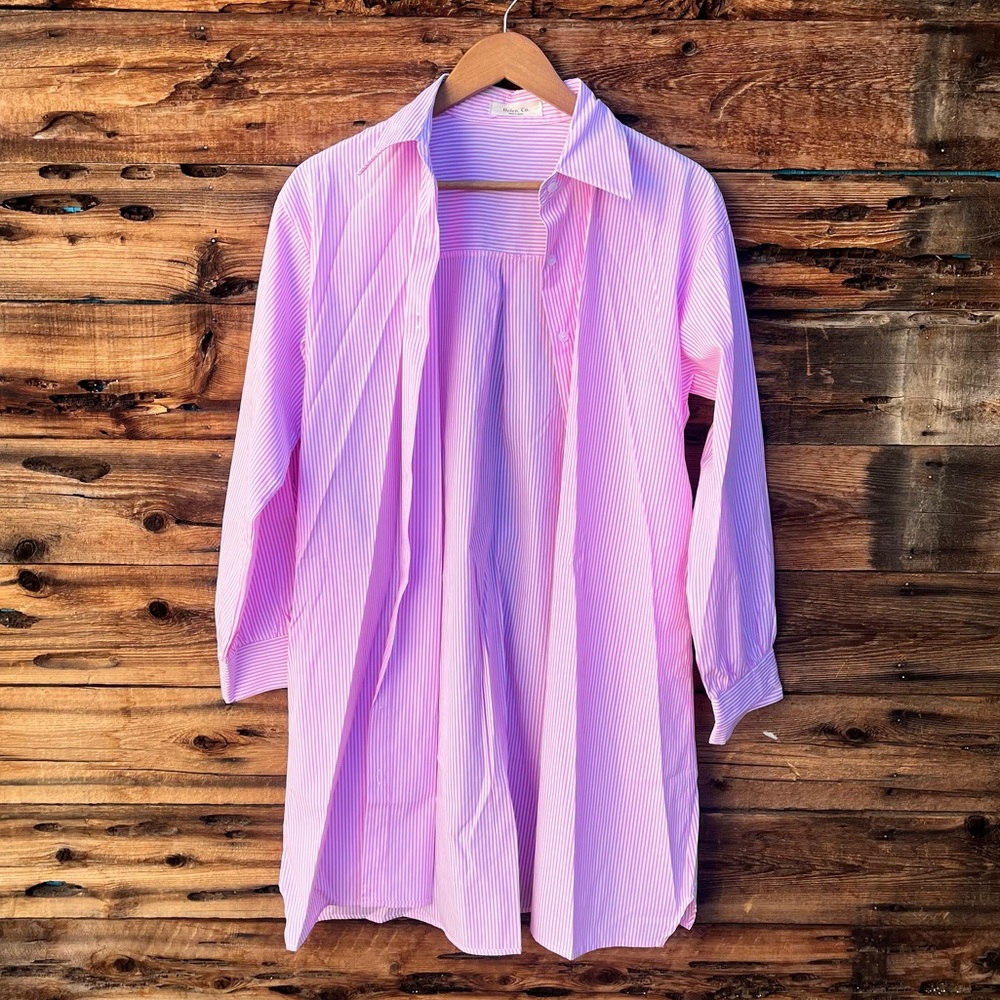 HELEN CO | Pink Striped Button-Up Shirt Dress M
